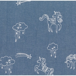 Denim Unicorn Pattern - Embroidered Fabric